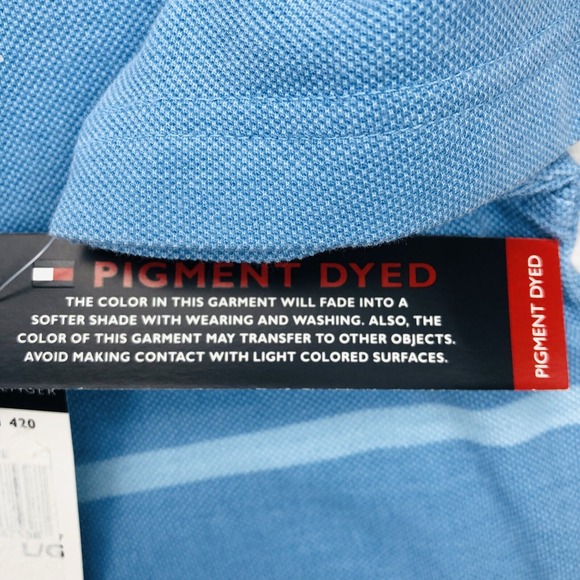 Y2K Tommy Hilfiger Polo Shirt Mens LARGE Blue Colorblock Stripe Flag Loop Collar - Picture 11 of 16